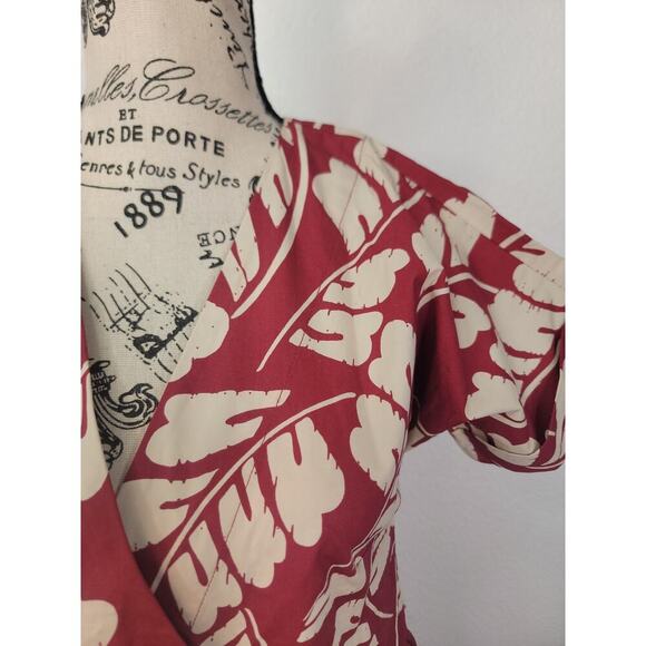 TOAST Poplin Midi Shirt Dress Sz 6 Pockets 100% Cotton Faux Wrap V Neck Printed - Picture 4 of 12